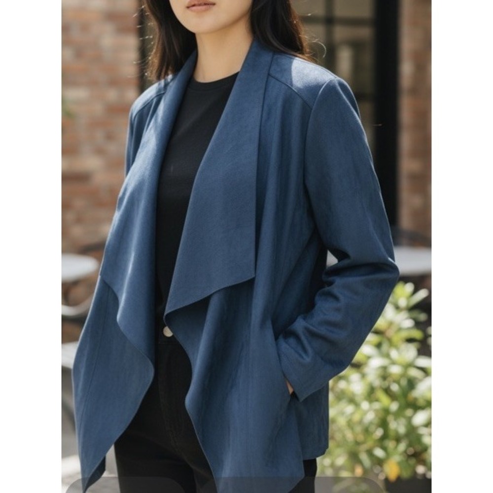 NEW Mark New York Teal Blue Leather Jacket Open Draped Jacket SEXY SIZE MED